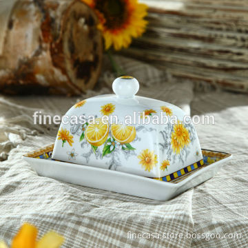 Elegant Fine Porcelain Ceramic Butter Dish with Lid of Lemon Fragrance